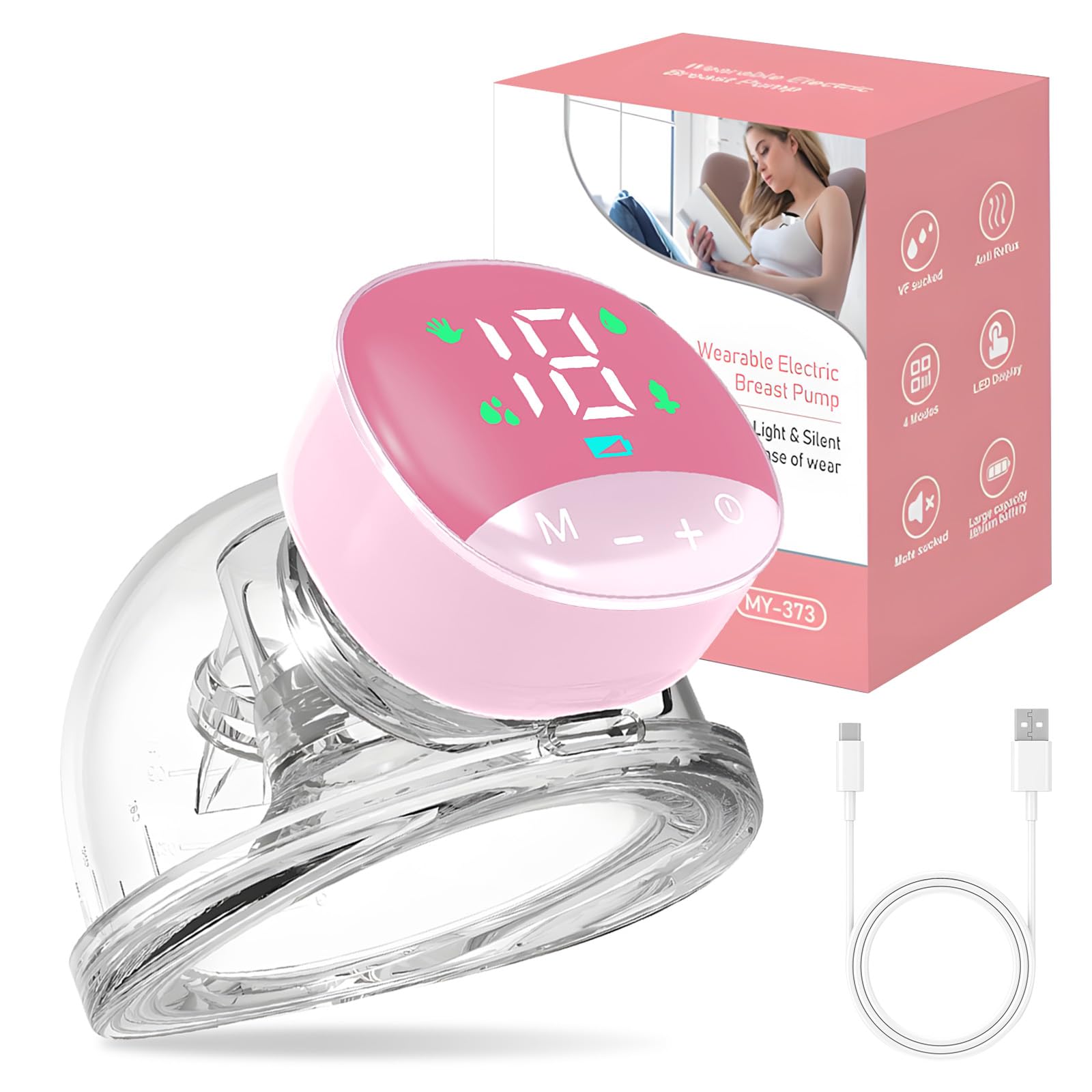 Tiralatte Indossabile a Mani Libere, Tiralatte Elettrico con 4 Modalità e 12 Livelli di Aspirazione, Tiralatte Portatile Intelligente con Display a LED, 180ML, Flangia da 24mm, Silenzioso