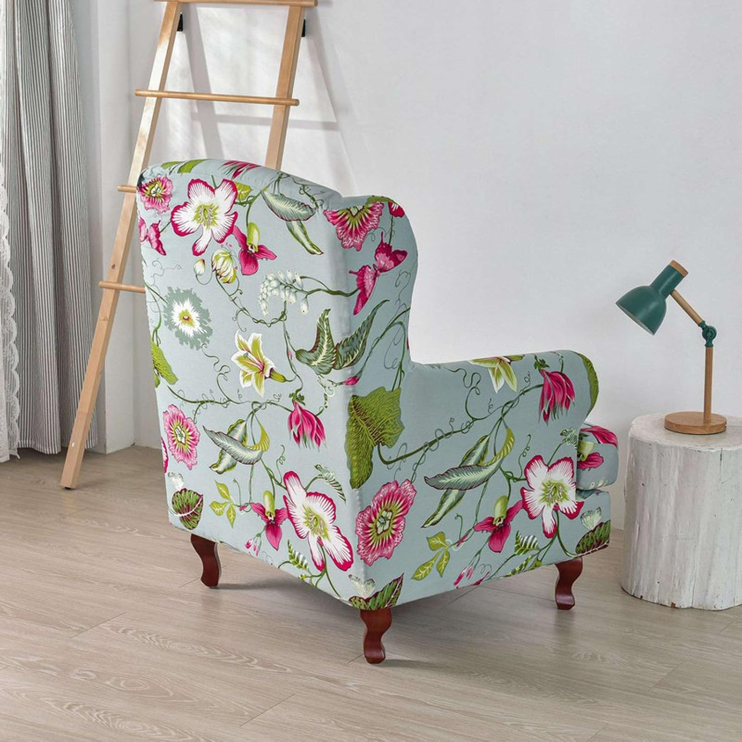 Stretch Wing Chair Slipcover 2 Piece, Soft Printed Wingback Chair Cover Removable Washable Wingback Chair Slipcover for Living Room Bedroom-07-2 Piece