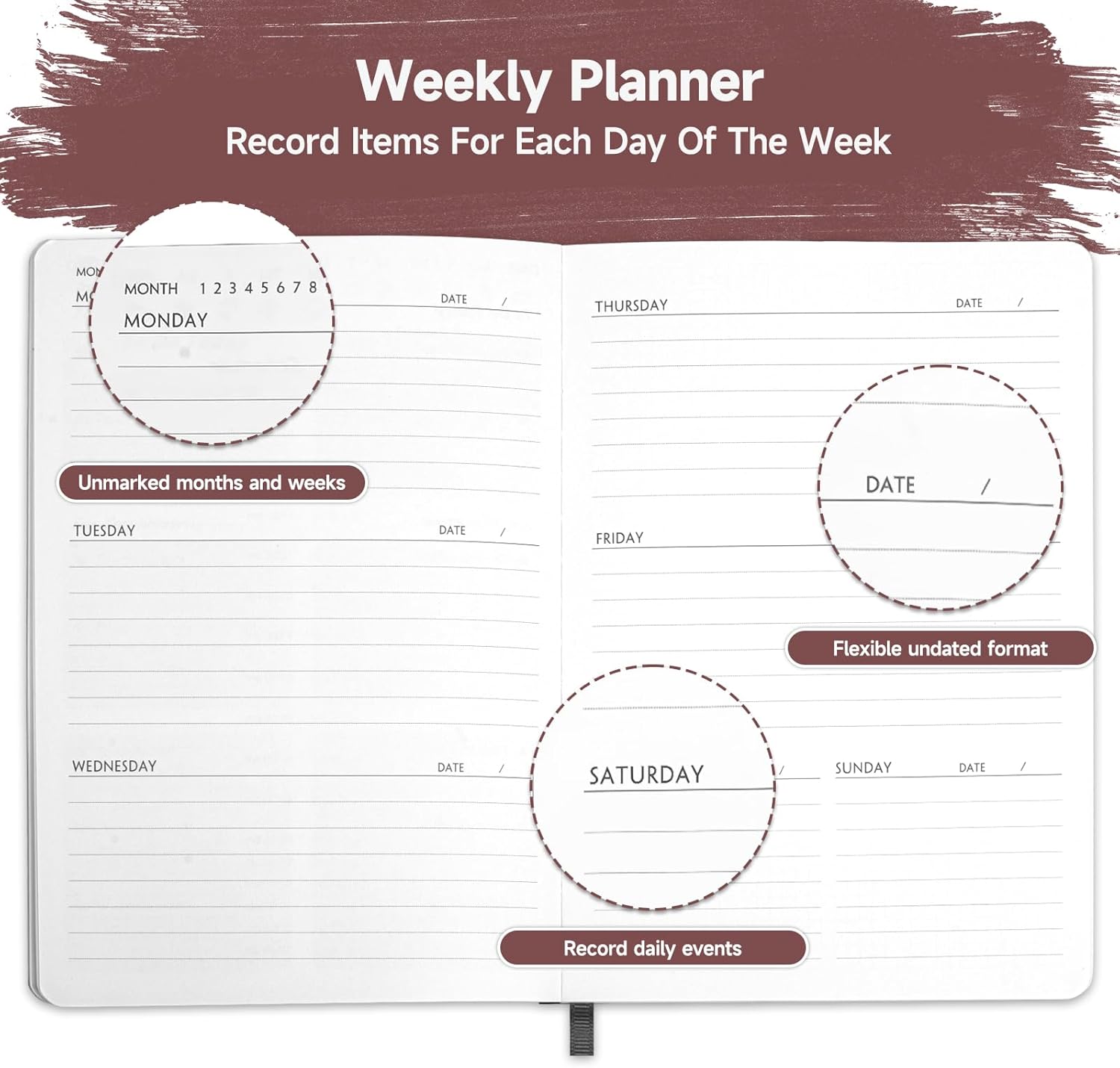 Daily Planner Undated, To Do List Notebook Helps you Set Goals, Increase Productivity & Manage Time Blank Hourly Schedules Weekly Appointment Planner(5.8 X 8.3" Pink)