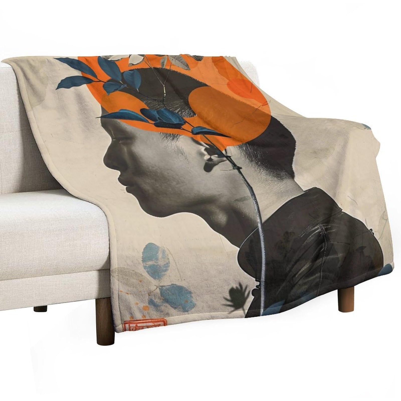 YHGSREUOH Floral Surreal Portrait of A Young Man 01 Flannel Blankets Fleece Soft Throw Lightweight Plush Gifts for Couch, Bed, Cozy Sofa Plush, Chair, Lovers 130x150cm(50x60in)