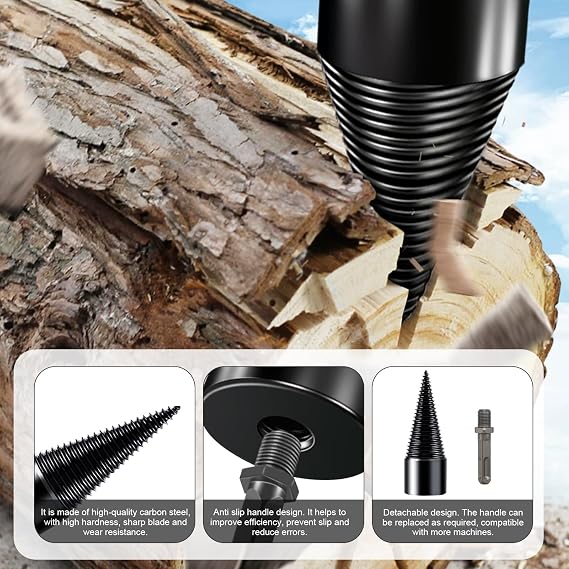 Wood Splitter Drill Bit 42mm + 32mm with Anti-Slip Gloves and 4 Drilling Handles, Log Splitter Drill Bit Kindling Splitter for Wood Splitting Drill Bit Heavy Duty Firewood Splitter Drill (42mm+32mm)