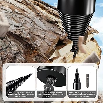 Wood Splitter Drill Bit 42mm + 32mm with Anti-Slip Gloves and 4 Drilling Handles, Log Splitter Drill Bit Kindling Splitter for Wood Splitting Drill Bit Heavy Duty Firewood Splitter Drill (42mm+32mm)