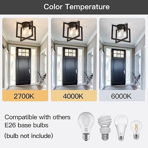 Miniatura 5 de ZGLAOJT Lámpara de Techo de 3 Luces, Candelabro Industrial Negro Semi Empotrado, Iluminación de Techo para Cocina Sala de Estar Dormitorio Casa de