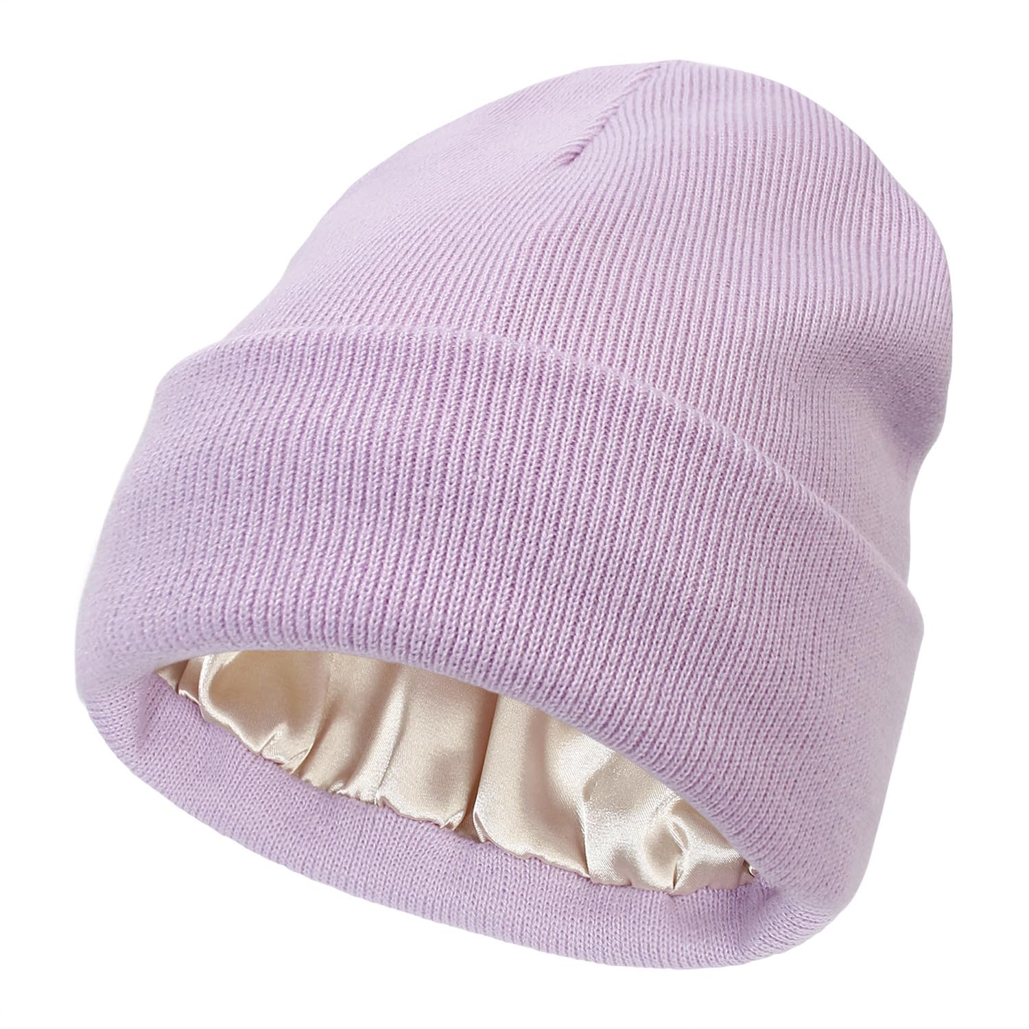 No Static No Frizz No Tangle Hat, Satin Lined Hats for Women, Ladies Winter Silk Lined Beanie, Knit Solid Slouchy Sleep Hats Purple