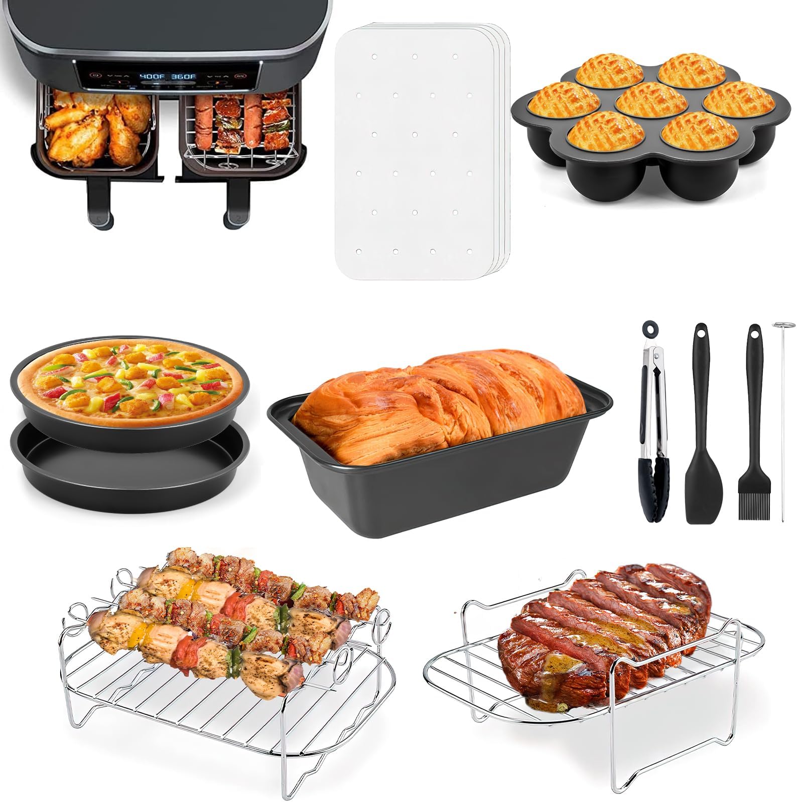 Dual Basket Air Fryer Accessories Set of 10, Fit for Ninja Dual Air Fryer DZ201, DZ401 & Most 8