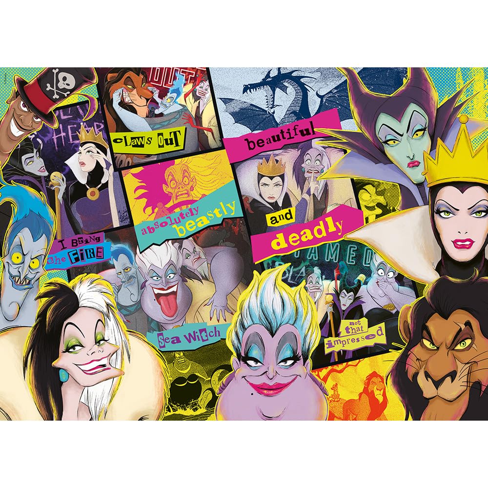 Trefl – Puzzle di Legno: Disney Villains, Rally di Villains - 1000 Pezzi, Artigianato in Legno, Forme Irregolari, 100 Figure di Fiabe, Puzzle Moderno e di Qualità, per Bambini dai 12 Anni in Su