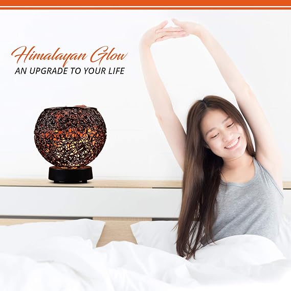 Himalayan Glow Salt Lamp Woven Metal Basket with Dimmer, Rose Gold Ambient Night Light with Plastic Base