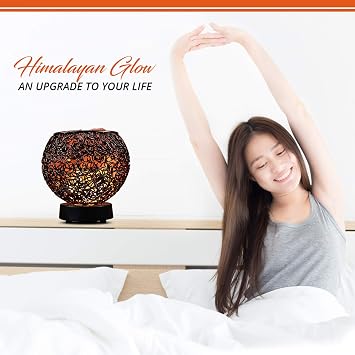 Himalayan Glow Salt Lamp Woven Metal Basket with Dimmer, Rose Gold Ambient Night Light with Plastic Base