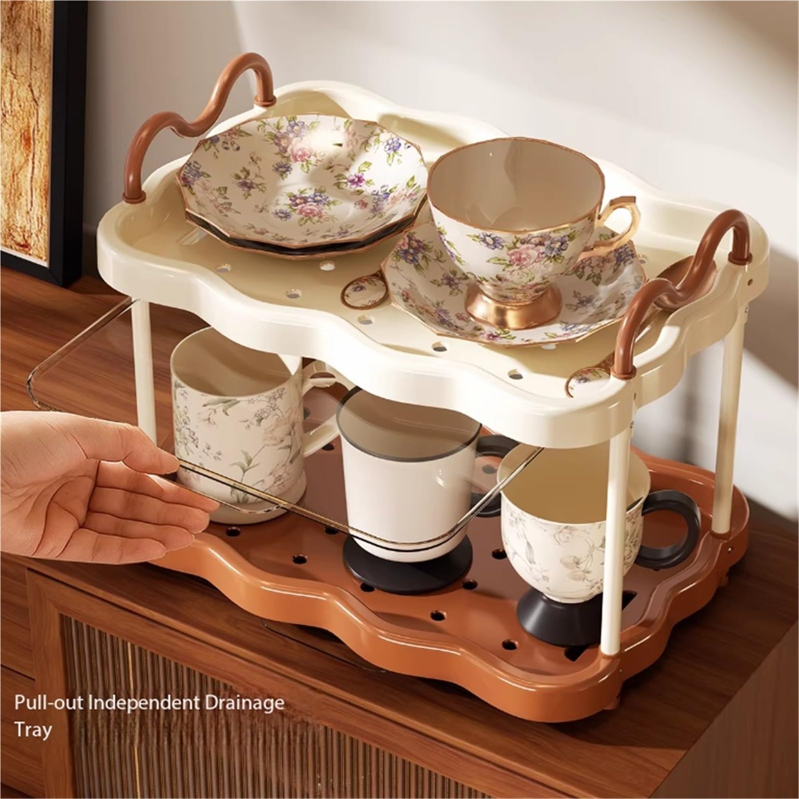 Para el coche Tazas de almacenamiento, utensilios for té, portavasos escritorio multicapa madera maciza Ajuste(Matcha green)