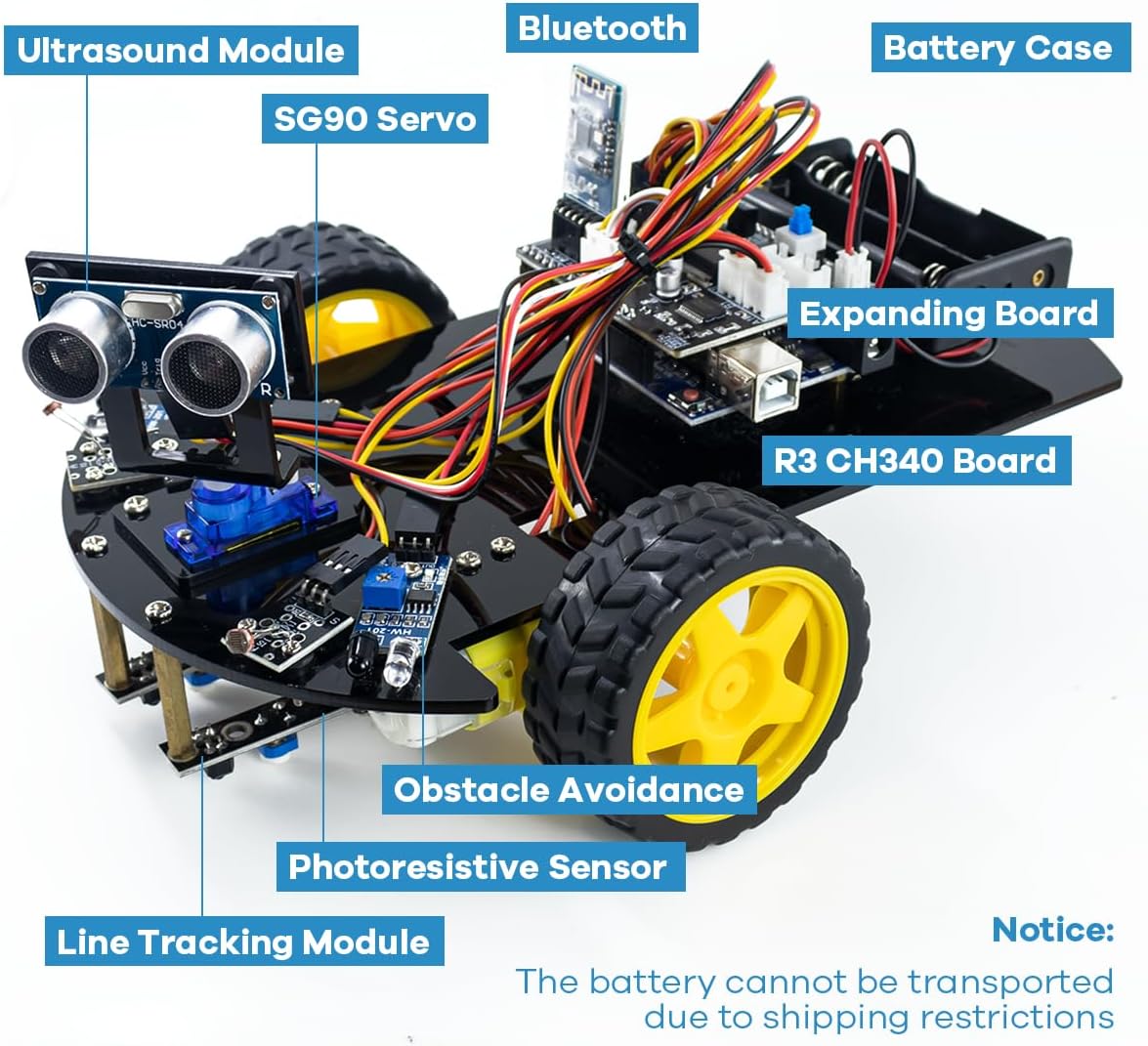 LAFVIN Smart Robot Car 2WD Chassis Kit V2 Ultrasonic Module,Line Tracking Module,IR Remote Control Compatible with Arduino IDE