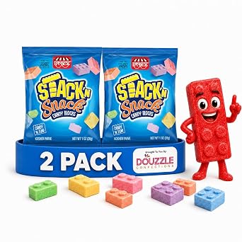 DOUzzle Kosher, Stack n Snack Candy Blocks, Edible Bricks, Building Blox, Construction Cake Toppers, 2 Pack, Individually Wrapped Treats, Birthday Party Favors & Goodie Bags, Bloques de Caramelo