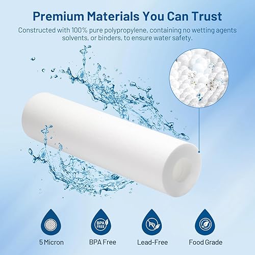 Miniatura 2 de Whole House - Cartucho de filtro de agua de polipropileno hilado de 10 x 2.5 pulgadas para pozo de sedimentos de 5 micrones para P5, WH-S200-C,
