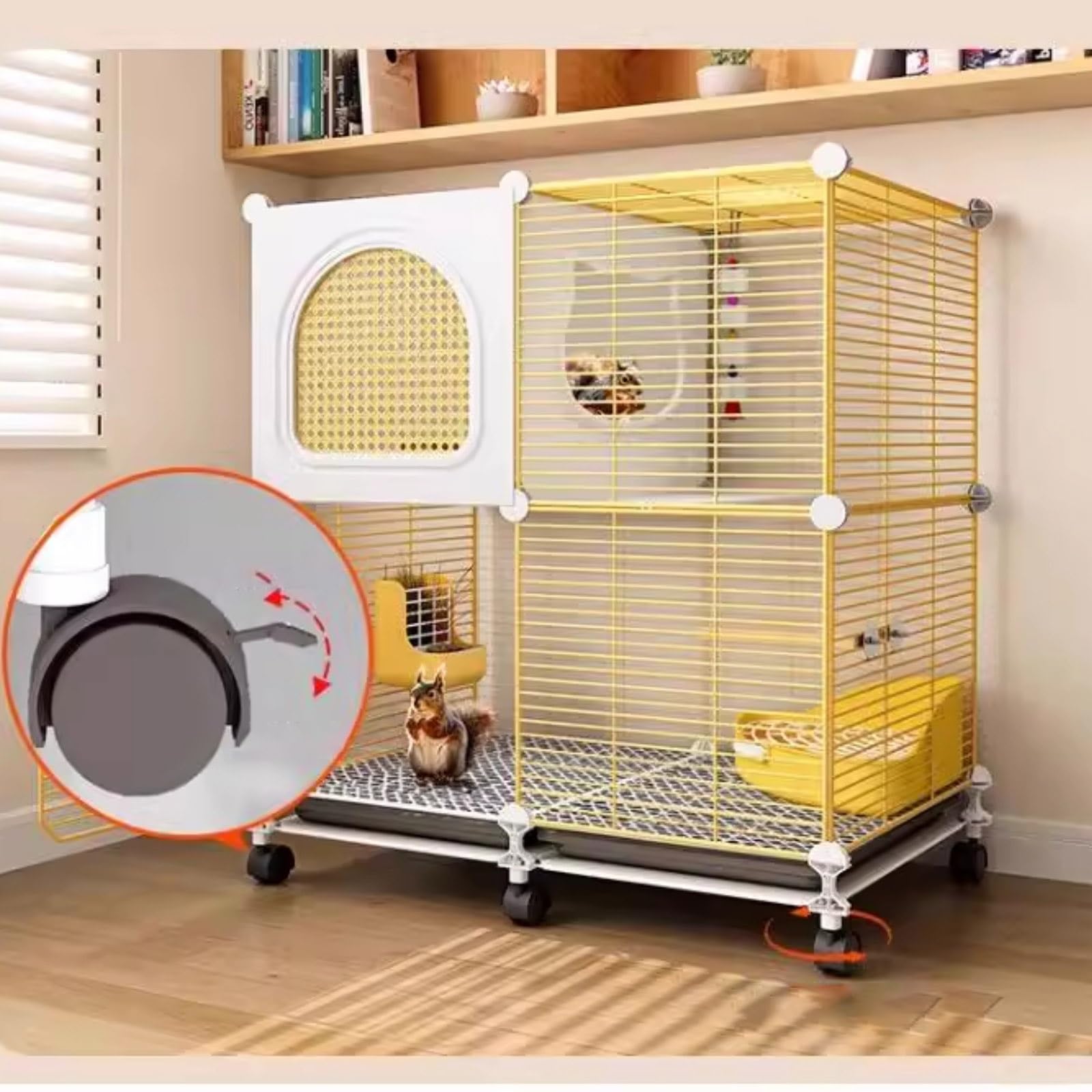Gabbia per conigli e furetti, con ruote, per interni ed esterni, box per piccoli animali, spaziatura durevole, porte anteriori, bottiglia d'acqua, nido di erba