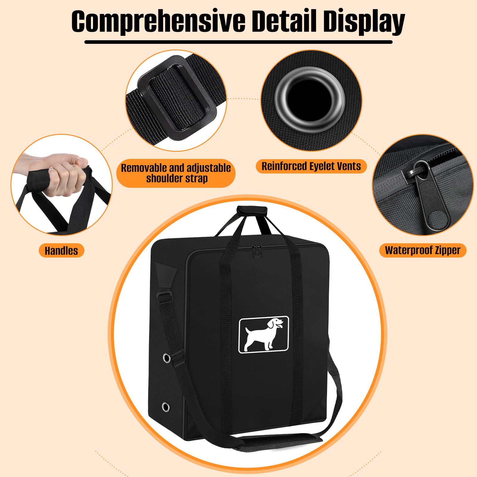Sac de rangement pour parc pour chien, convient pour 61 cm de haut, 8 panneaux et 9 piquets, sac de voyage pour clôture pour chien pour exercice pliable, avec épaule, tissu Oxford 600D imperméable et