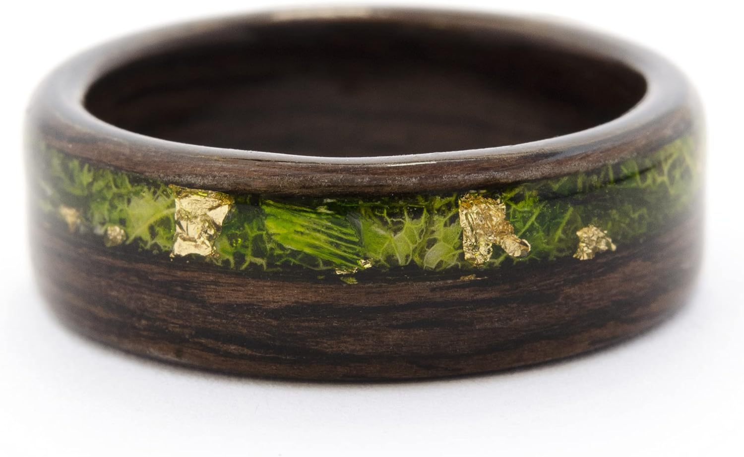VyTvir Wood Ring for Men Wedding Band with Green Moss Mens Wedding Ring