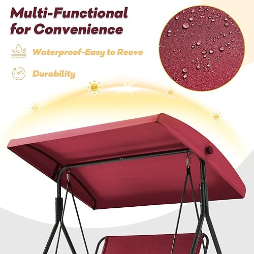 Miniatura 2 de Columpio de patio de 2 asientos, columpio al aire libre con cojines extraíbles, toldo ajustable para patio trasero, porche, jardín, asiento de tela,