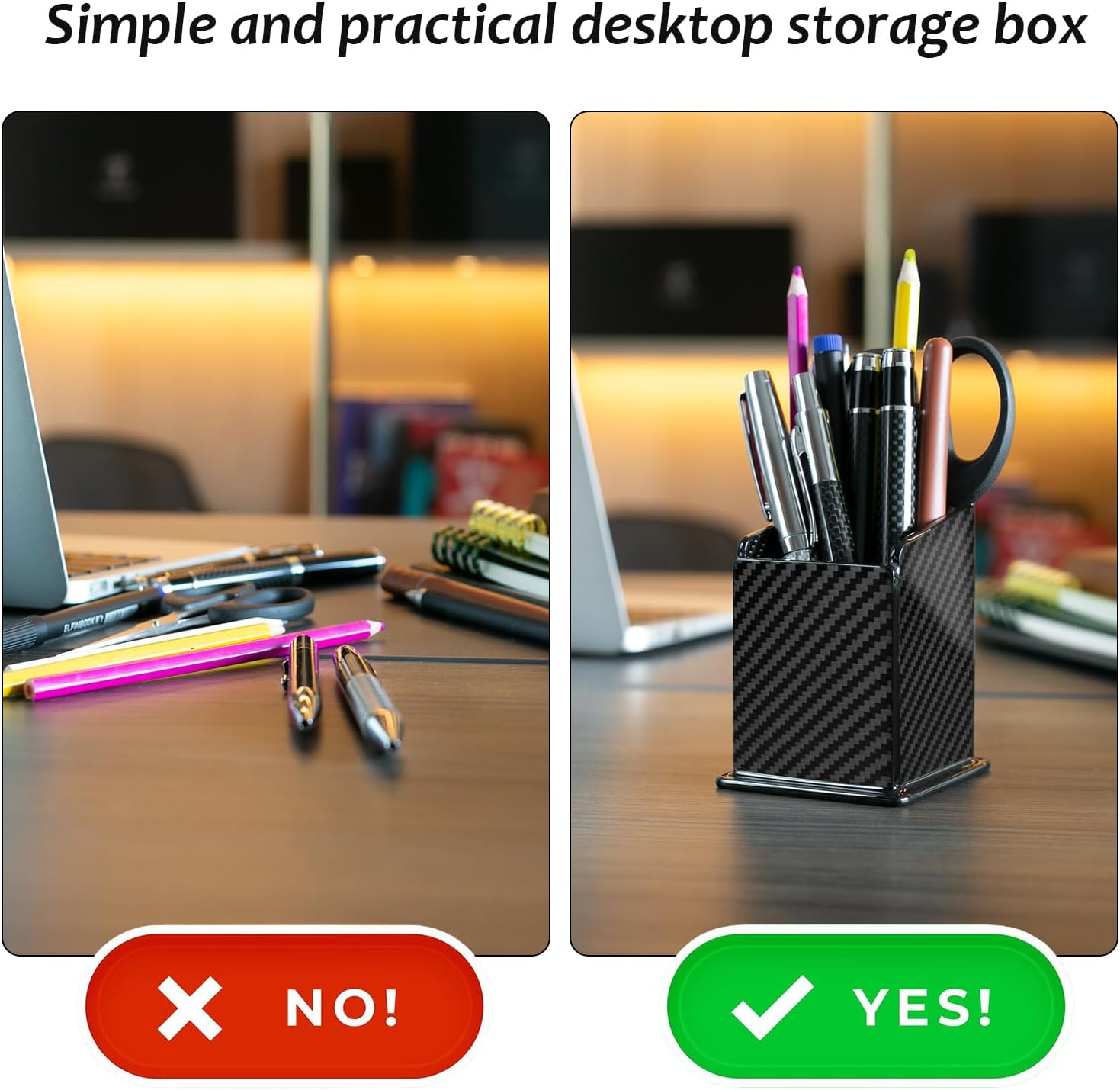 Carbon Fiber Pen Holder Pencil Holder for desk, Desktop Organizer and Black Pencil Cup for Office, School, Home,Glossy Black