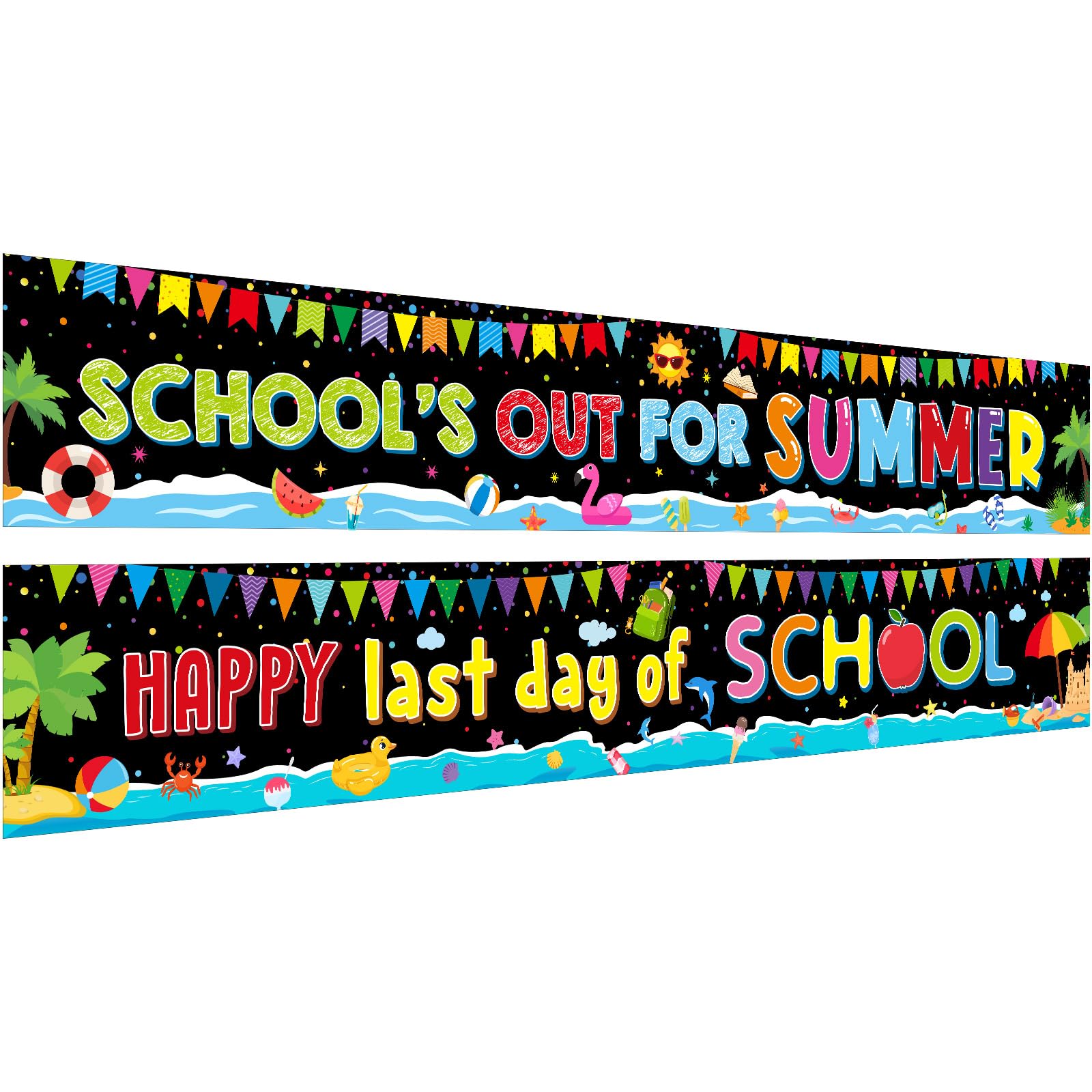 Tiamon 2 Pcs School's out for Summer Banner Decorations Happy Last Day of School Theme Backdrop Sign Graduation Photo Booth Props for Home Class