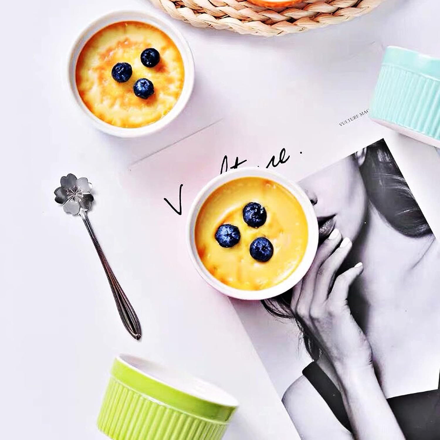 100 Pieces Tableware Small Ceramic Cake Pudding Cup Creative Round White Red Baking Oven Dessert Bowl Striped Baking Cup