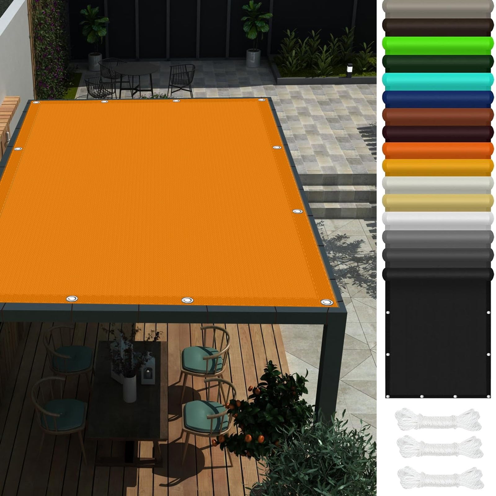 Filet d'ombrage 3.2x5.5m orange en polyester imperméable pour camping et terrasse