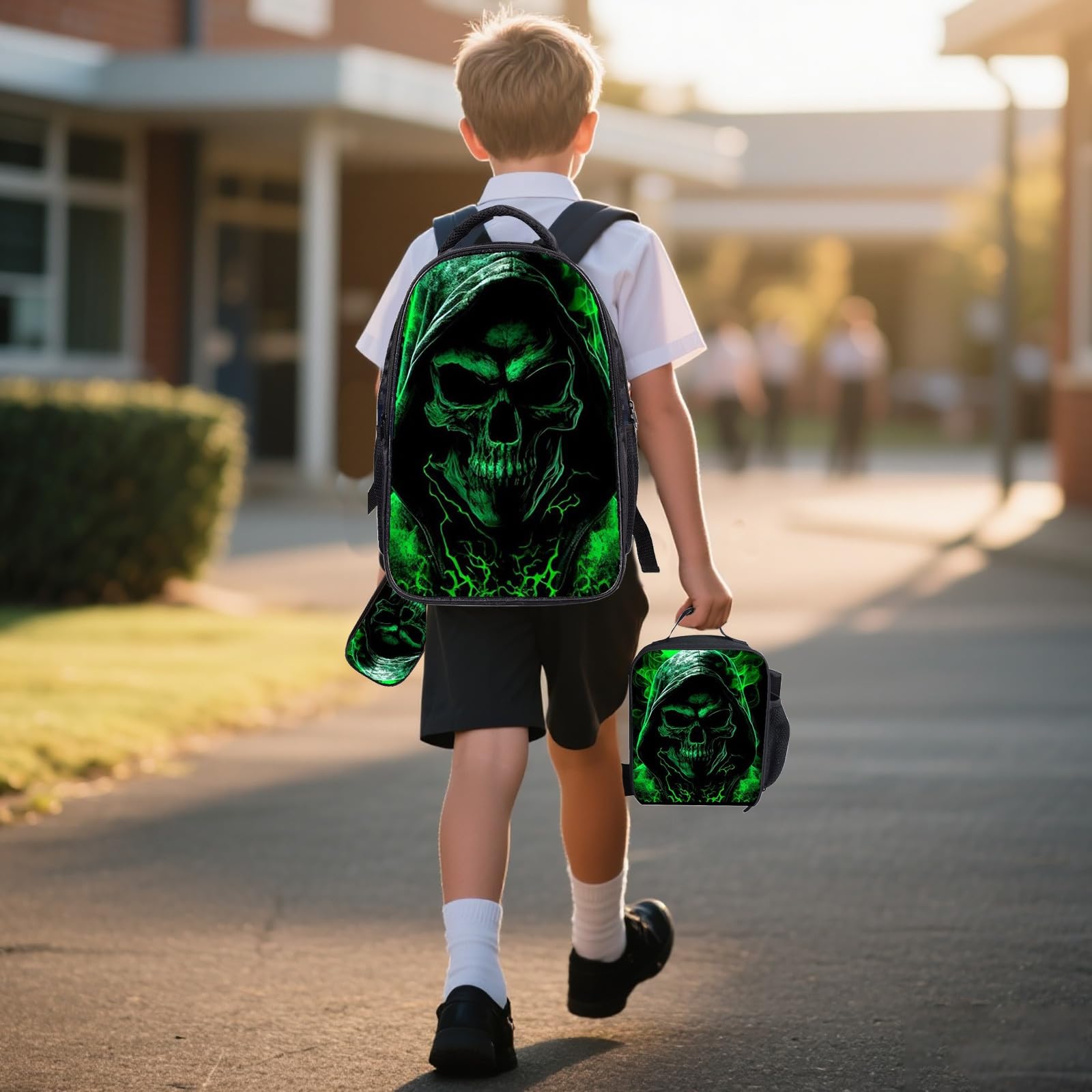 Generisch 3-teiliges Schüler-Rucksack-Set, doppellagige Schultasche mit Mittagessen und Bleistift, leichte, langlebige Büchertasche für Teenager, Jungen und Mädchen (C, 40x30cm)