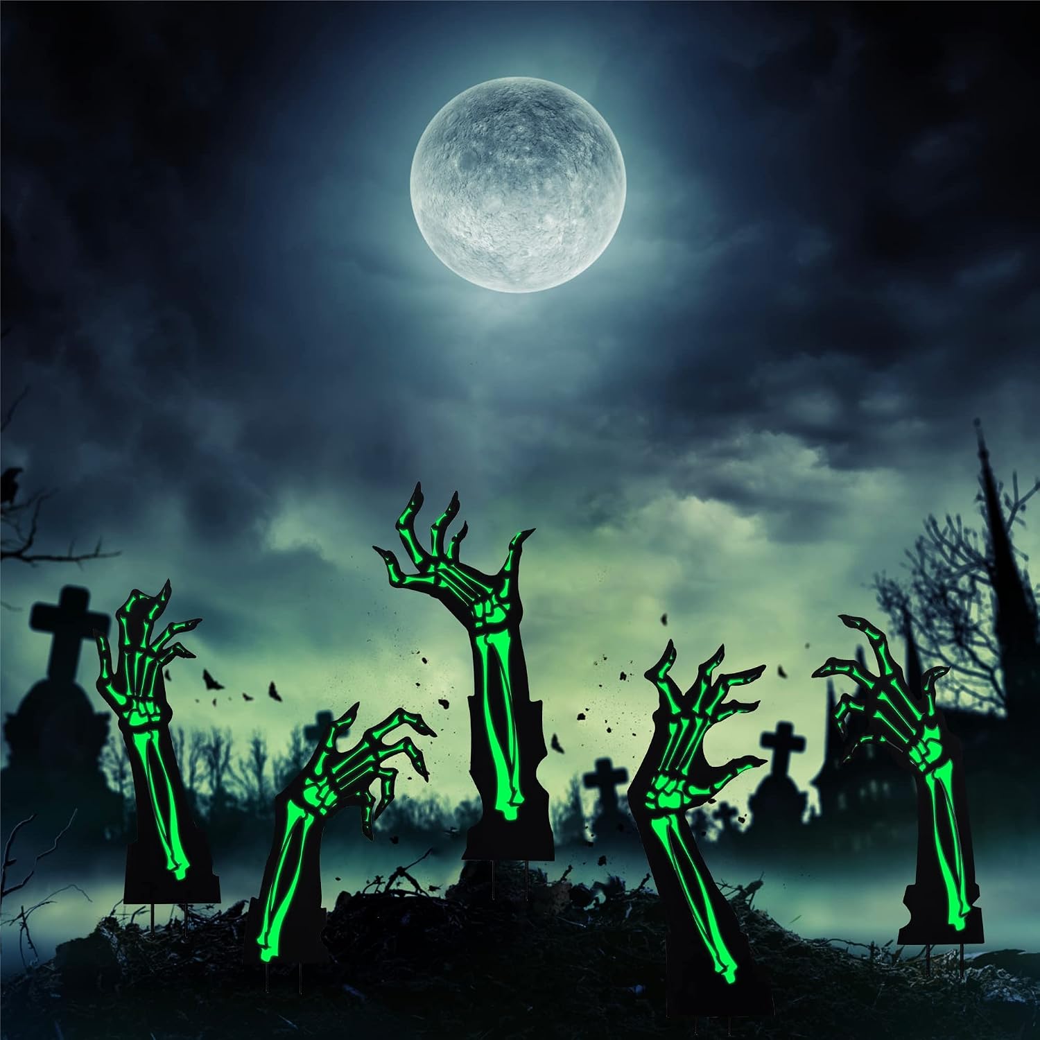 Halloween Decorations Outdoor, Fluorescent Black Hands Halloween Yard Sign, 5PCS Scary Plastic Halloween Decor Outdoor, Halloween Yard Decor with Green Fluorescent Layer, Glow in the Dark