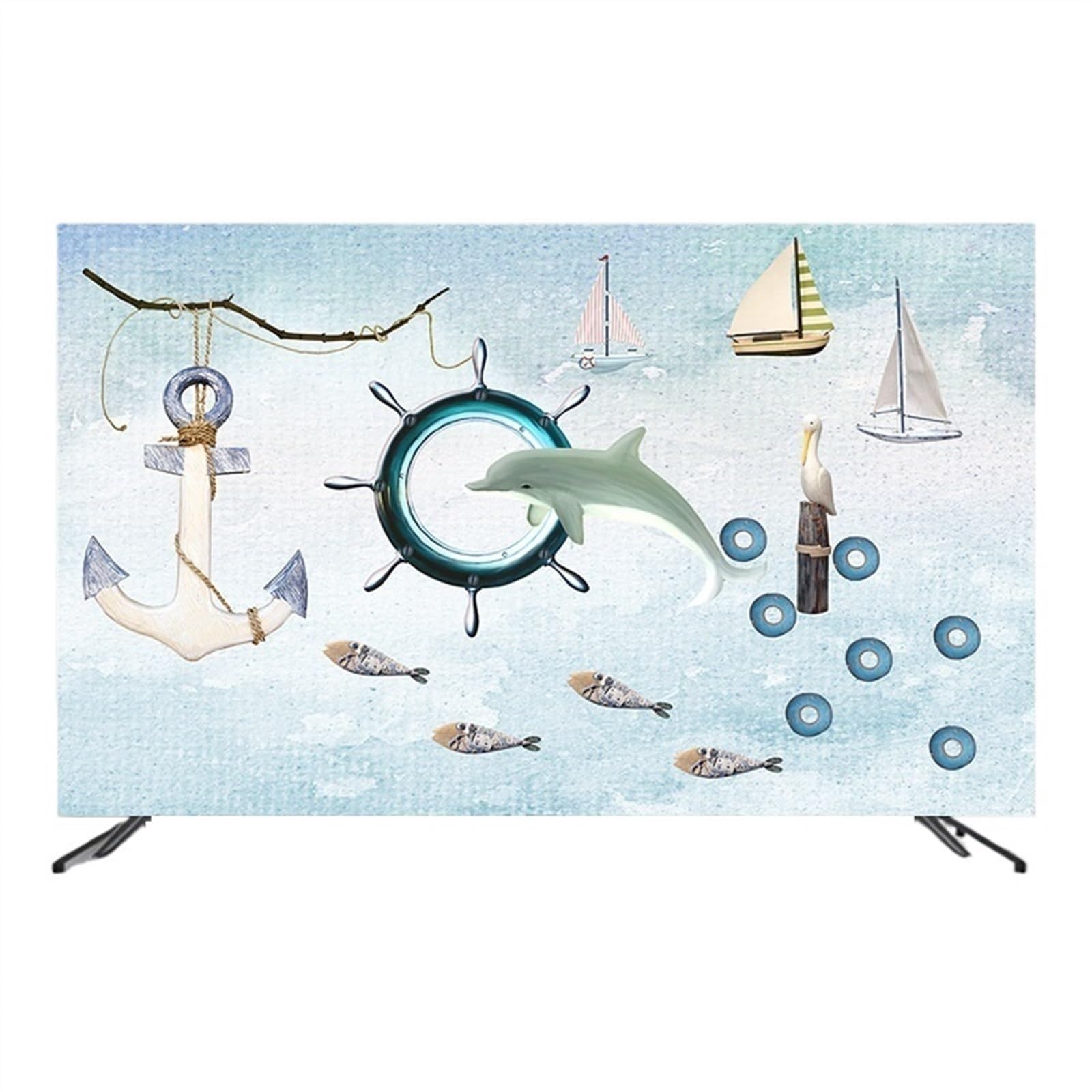 Piano/Curvo Copertura TV Allungamento Tutto Compreso Velluto Cristallo Protettori Schermo per TV Antipolvere AntiGraffio per Scrivania/Appendere TV LCD(65 Inches,Dolphin)