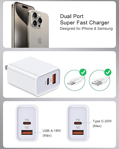 Miniatura 3 de Bloque de cargador, USB C Bloque de carga rápida Usbc Cargador de pared de doble puerto USB y tipo C Multi Puertos USB Enchufe USB para iPhone