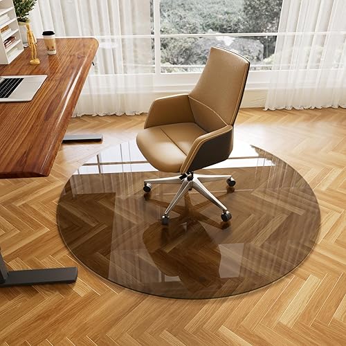 Tapete para silla de 46 x 46 pulgadas  Vidrio templado redondo resistente para suelo duro, tapete para silla de oficina, suelo de computadora con 4