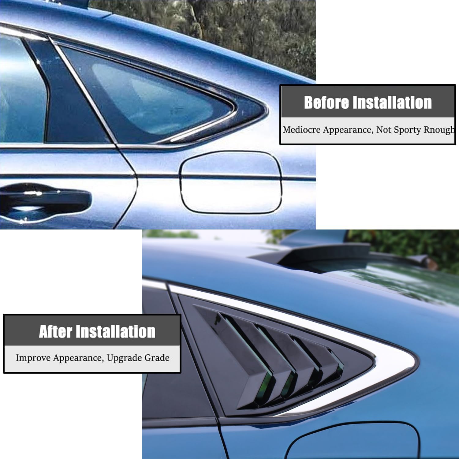 Blazeray for Honda Accord 11th Gen 2026 2025 2024 2023 ABS Sport Car Exterior Rear Side Window Louvers Air Vent Scoop Shades Cover Blinds for Honda Accord Accessories 2PCS(Bright Black)