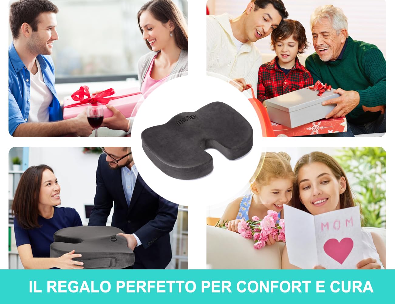 foverhom Cuscino in gel per seduta lunga, cuscino per sedia da ufficio per alleviare il dolore al coccige, ortopedico antiscivolo a 50 densità, memory foam a rimbalzo lento, cuscino per seggiolino