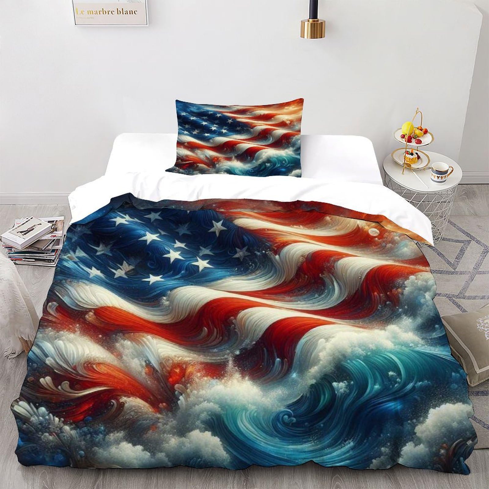 Parure de lit microfibre haut de gamme motif vague élégant