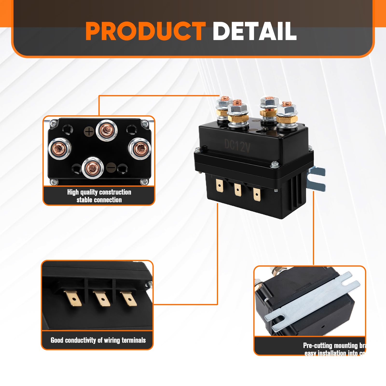 Relais de contacteur solénoïde de treuil 12 V 500 A pour treuil ATV UTV 4WD SUV de 3 628,7 à 6 800 kg