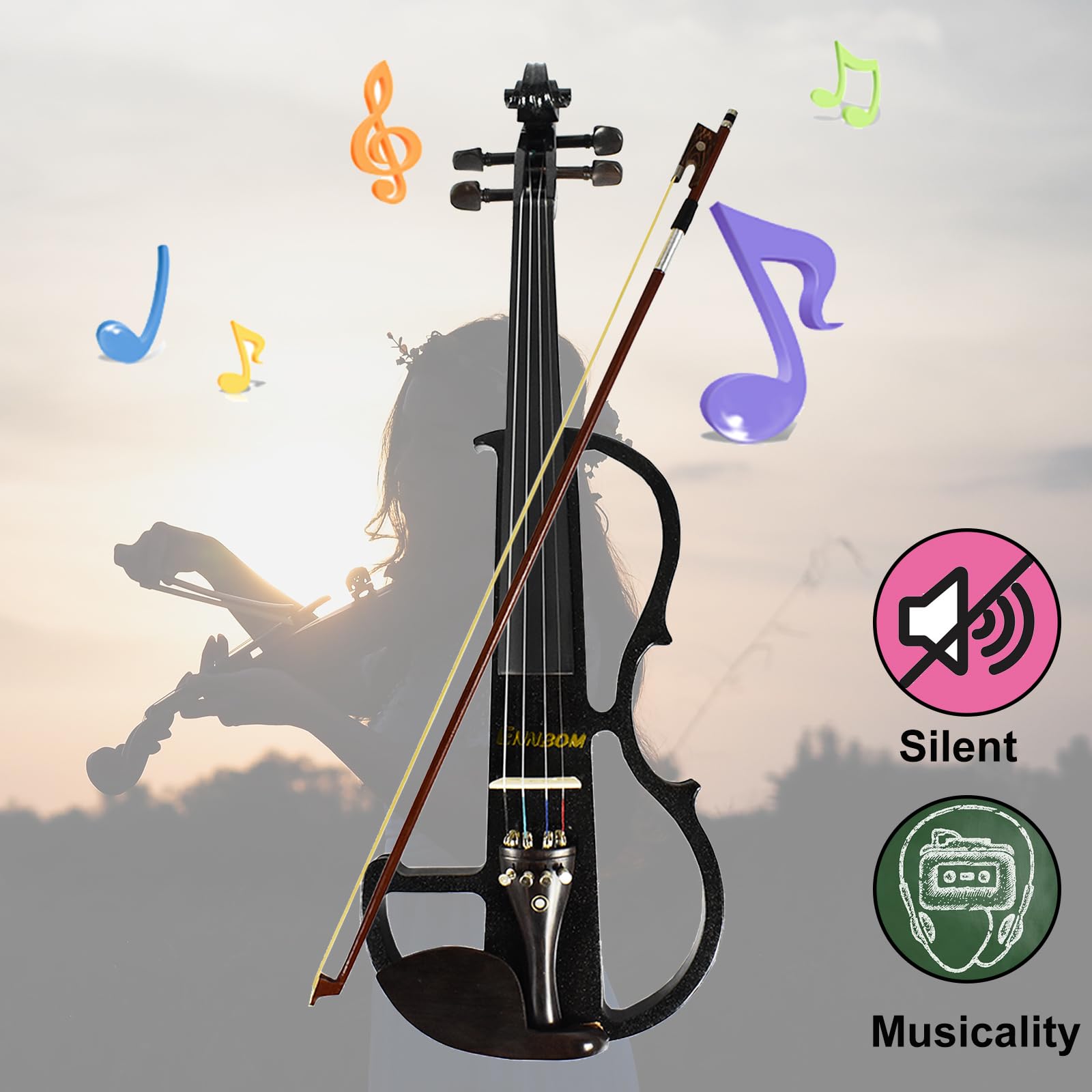 Snapklik.com : ENNBOM Beginner 4/4 Electric Violin Ebony Silent