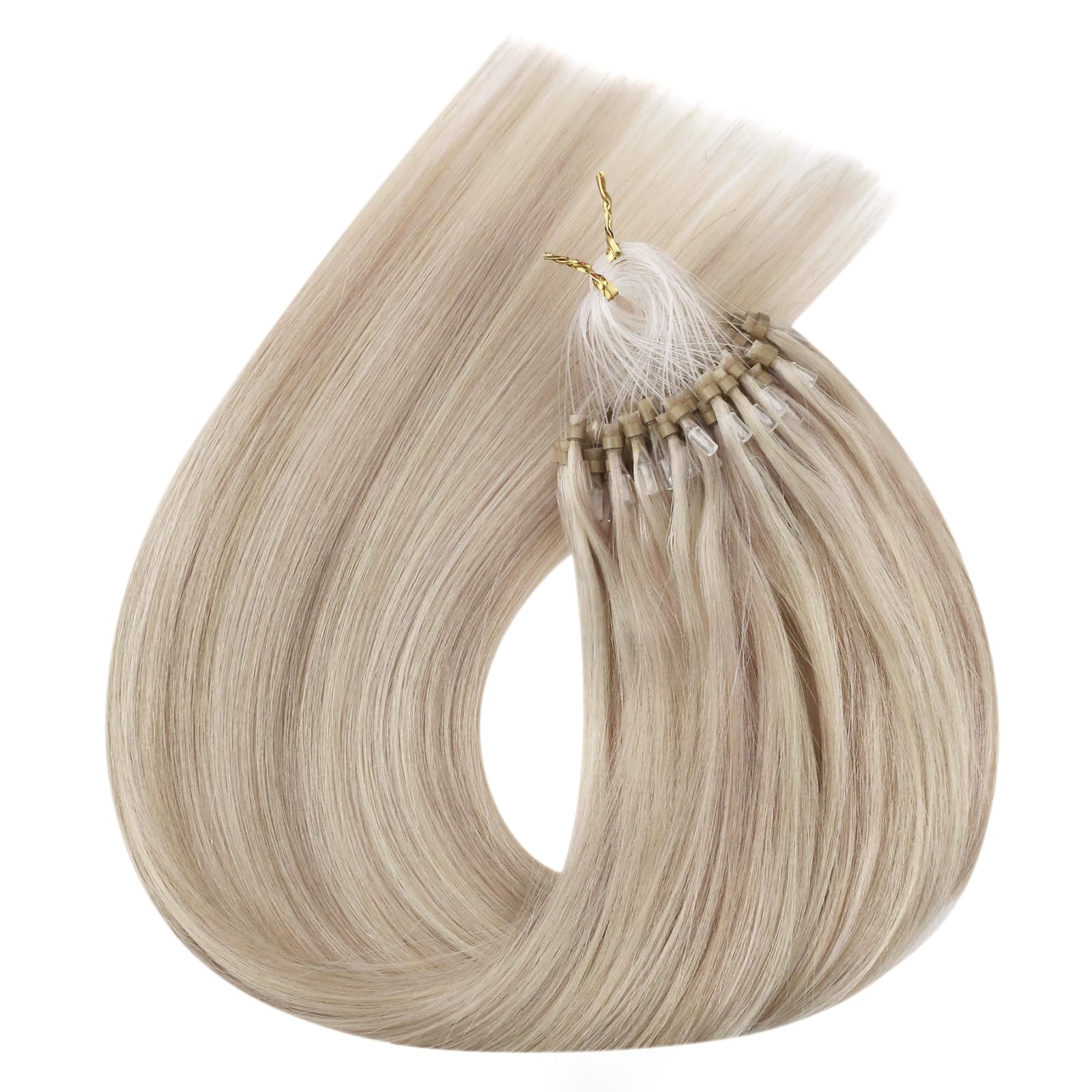 Ugeat Przedłużanie Włosów Mikro Link, Włosy Ludzkie, Pasemka Popielaty Blond, 50 cm 50 sztuk 50g, Przedłużanie Włosów Mikro Koralik Popielaty Blond, Remy Proste