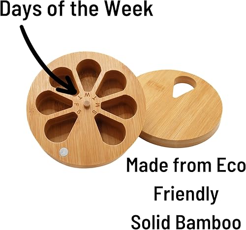 Miniatura 5 de Organizador de medicamentos de madera para uso diario semanal, organizador de pastillas de viaje y pastillero, caja organizadora de pastillas de