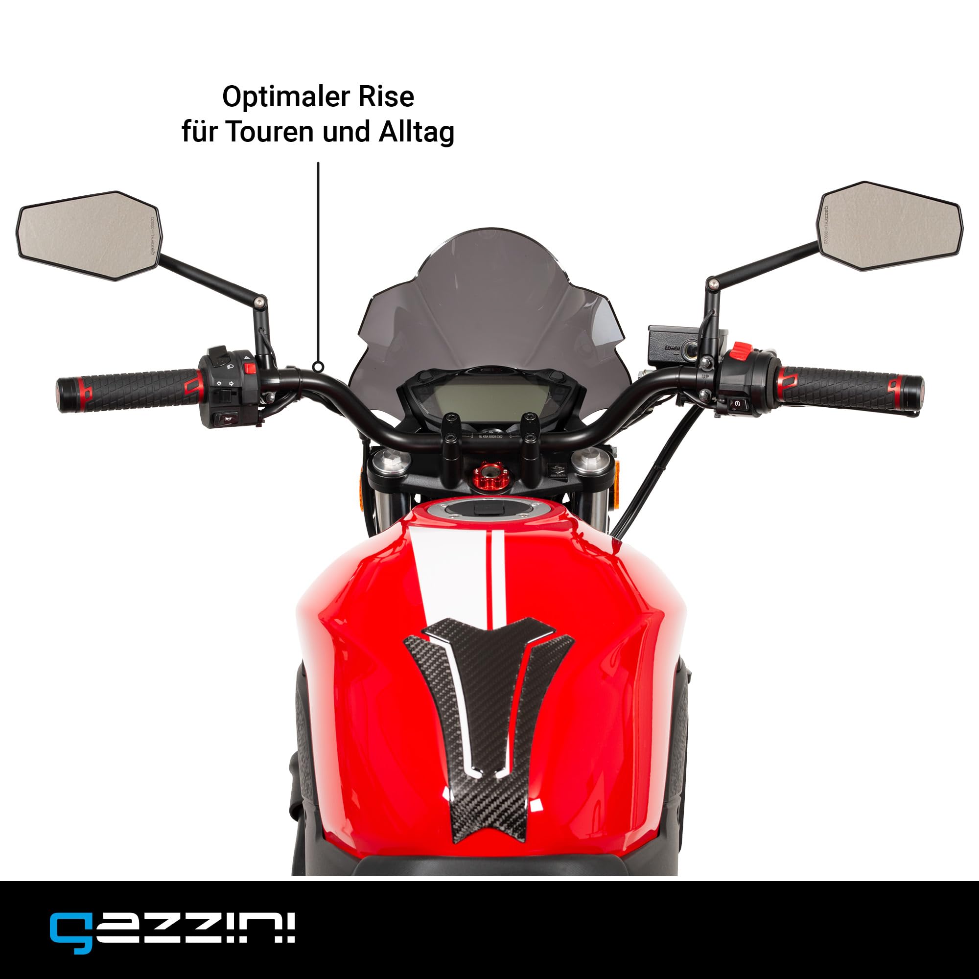 gazzini Street Touring Stahl Motorradlenker mit ABE 22mm, Breite 785mm, Motorrad Lenker Schwarz, Universal Lenker 7/8 Zoll, Tourenlenker Motorrad, Naked Bike Zubehör