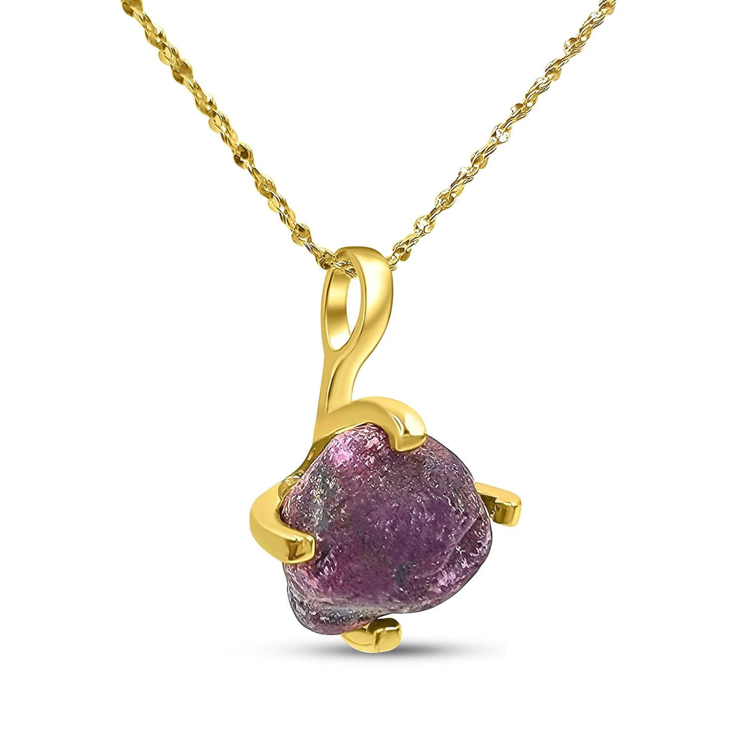 Natural raw ruby chain pendant necklace with yellow gold over 925 sterling silver, July birthstone dainty solitaire gift for her, uniquelan jewelry (ruby)
