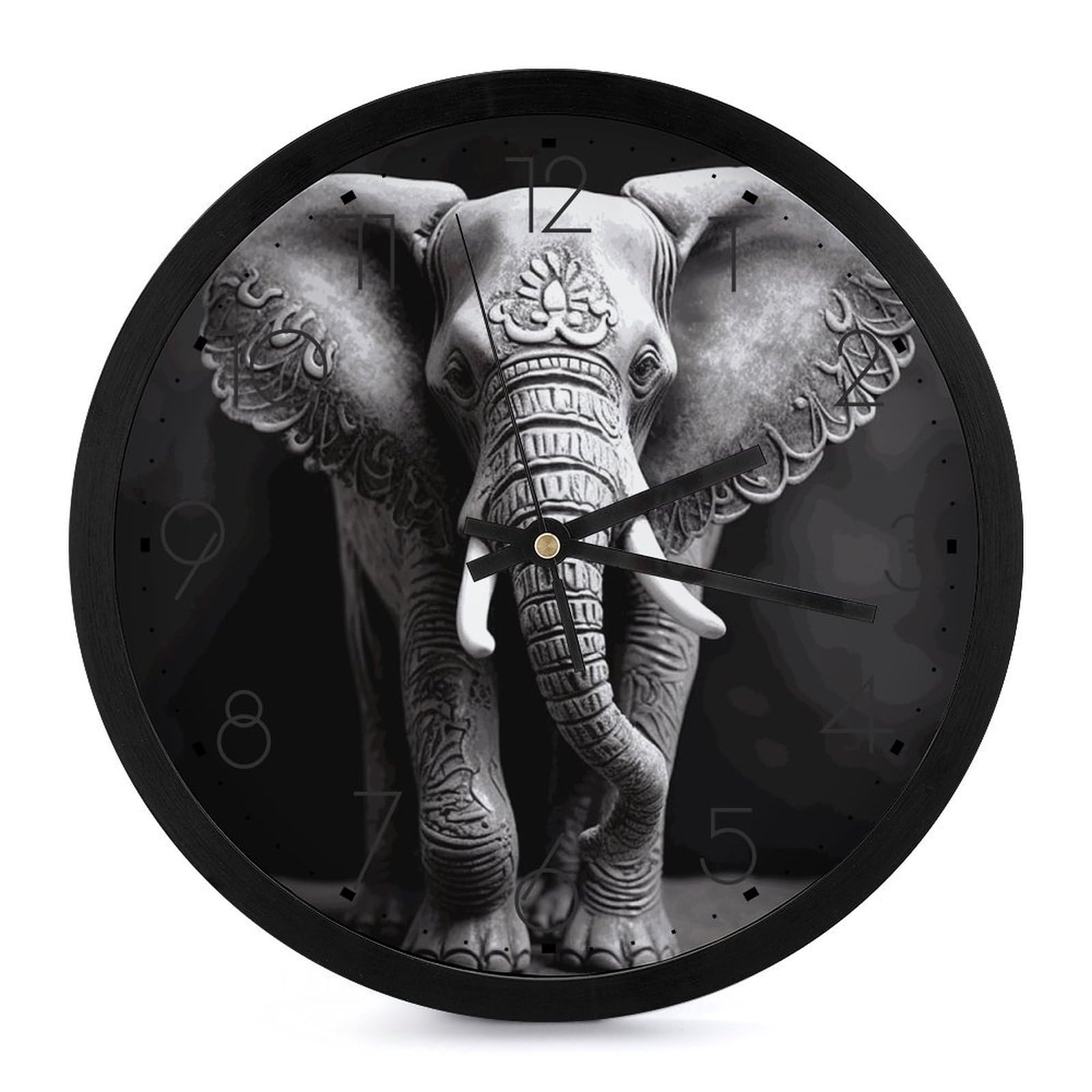 Horloge murale éléphant gris de 25,4 cm ronde et moderne pour salon