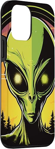 Vista 30 de iPhone 14 Pro Cute Green Alien Head UFO Space Face Alien Case