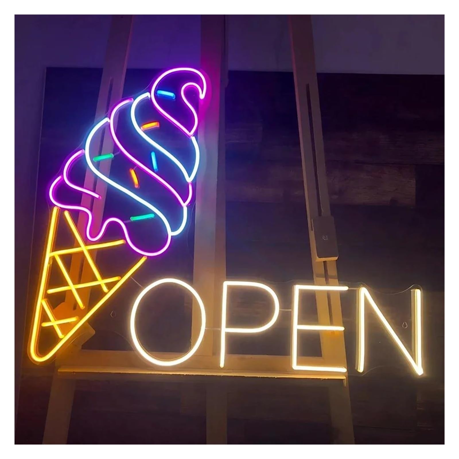 Shouxi E Sign Lamp Ic Cream Open Neon Sign For Dessert Bar Restaurant Wall Decor(,50Cm)