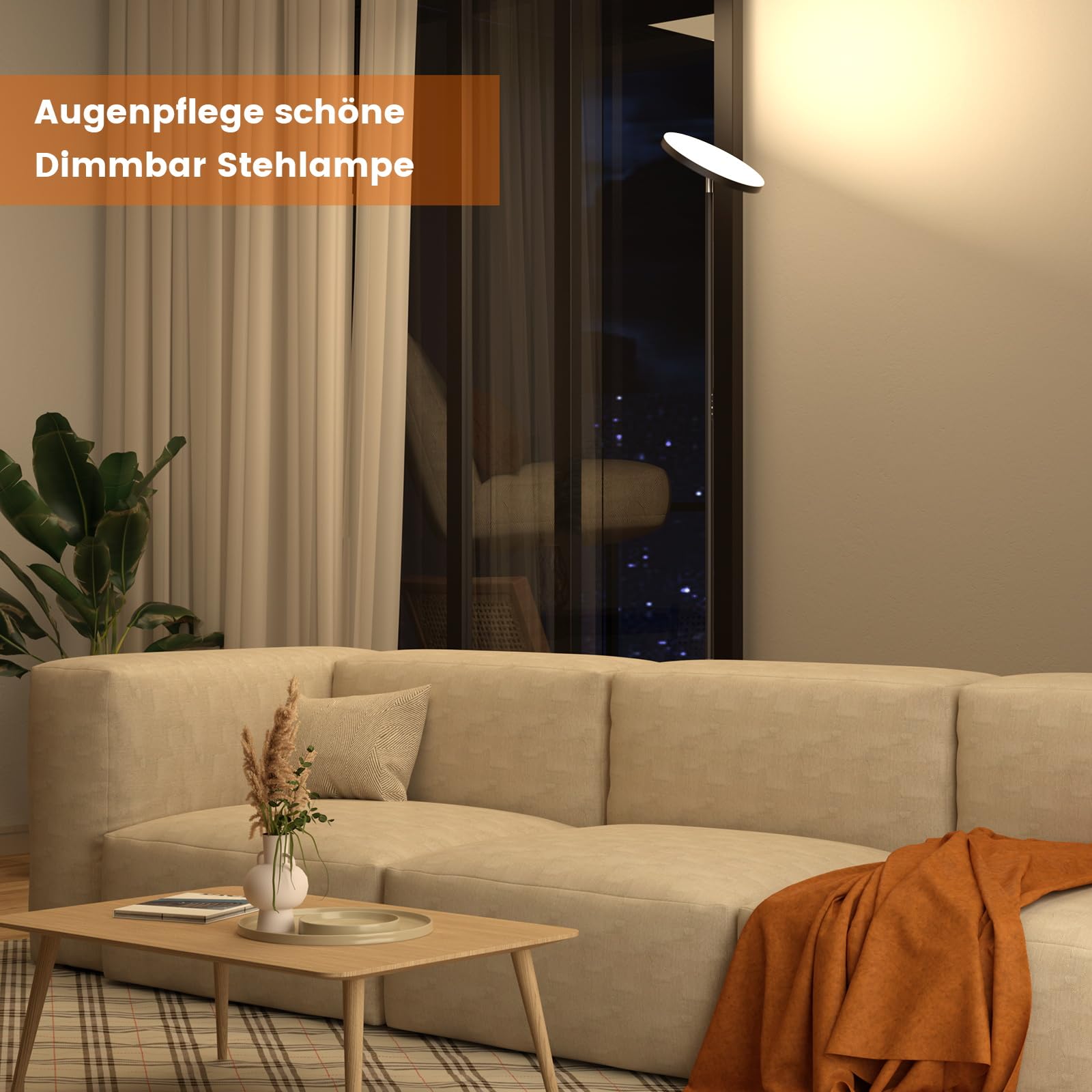 Torkase Lámpara de Pie LED Regulable de 36 W, Lamparas de Pie Para Salon Superbrillante de 3000 LM Para Sala de Estar, Atenuación Continua de 2700K-6500K, Control Remoto y Control Táctil