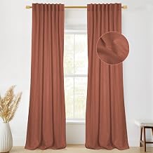INOVADAY Terracotta Linen Curtains 84 Inch Length for Living Room 2 Panels Set, Back Tab Light Filtering Semi Sheer Farmhouse Boho Rust Curtains & Drapes for Bedroom, Terracotta W50 x L84