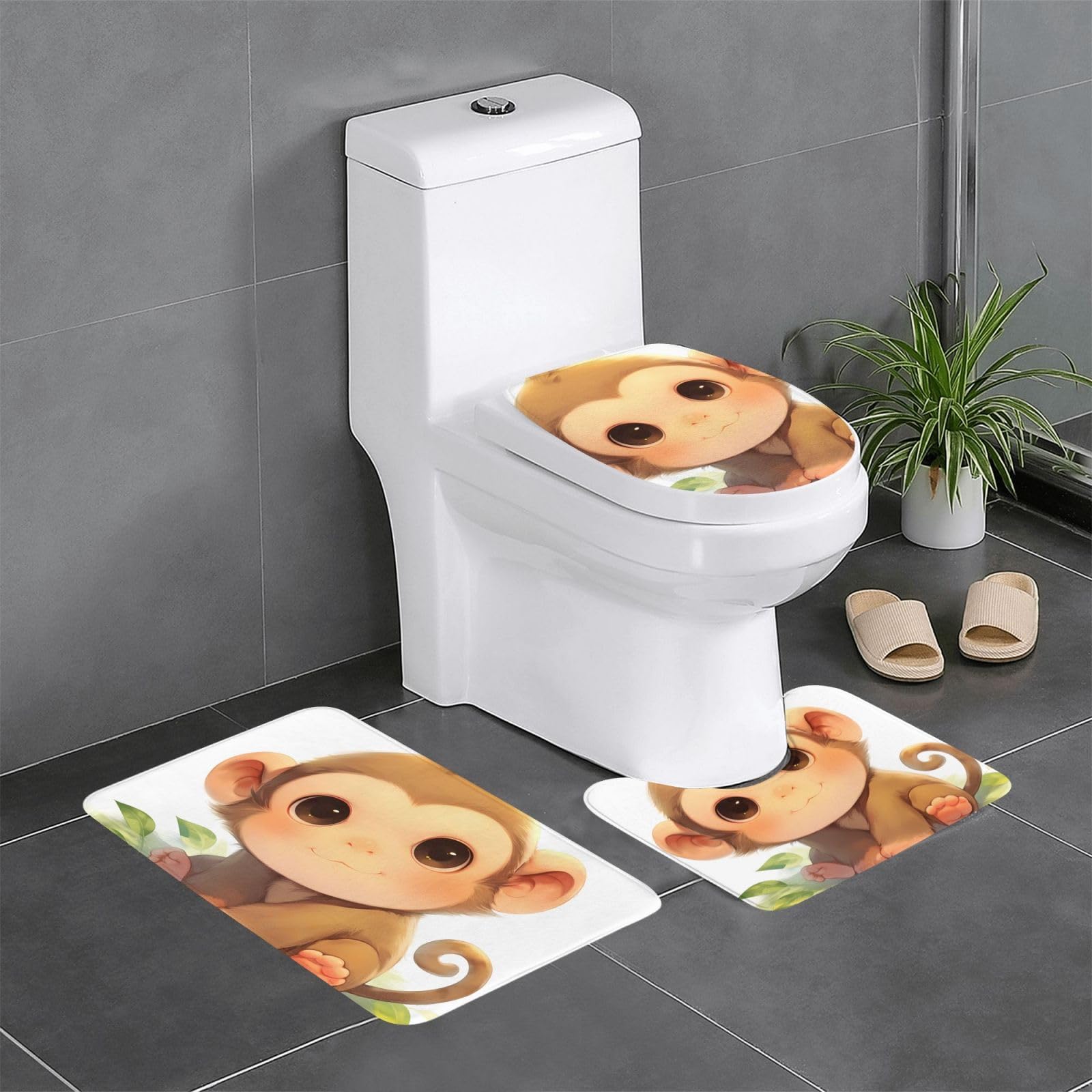 Tapis de salle de bain antidérapants anti-chute faciles à nettoyer 3 pièces motif singe