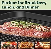 Vista 2 de Runruii Electric Griddles with kitchen tongs-Oversized Removable Cooking Plate 11X25.7 Inch Large Smokeless Indoor Grill Nonstick Plates 2 Cooking