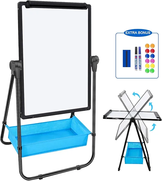 Dry Erase Board with Stand - Double Sided 28"x20" Portable Writing Whiteboards, Height Adjustable & 360° Rotating U Stand Magnetic Whiteboard for Home, School, Restaurant & Presentation