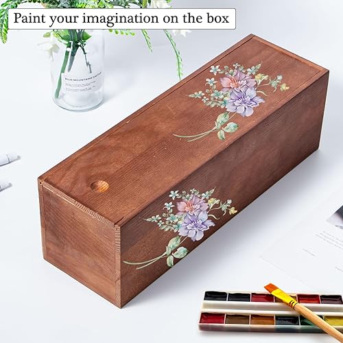 Miniatura 6 de Caja grande de madera vintage con tapa deslizante, 14.2 x 4.5 x 4.5 pulgadas, caja de regalo de vino para botellas individuales, caja de