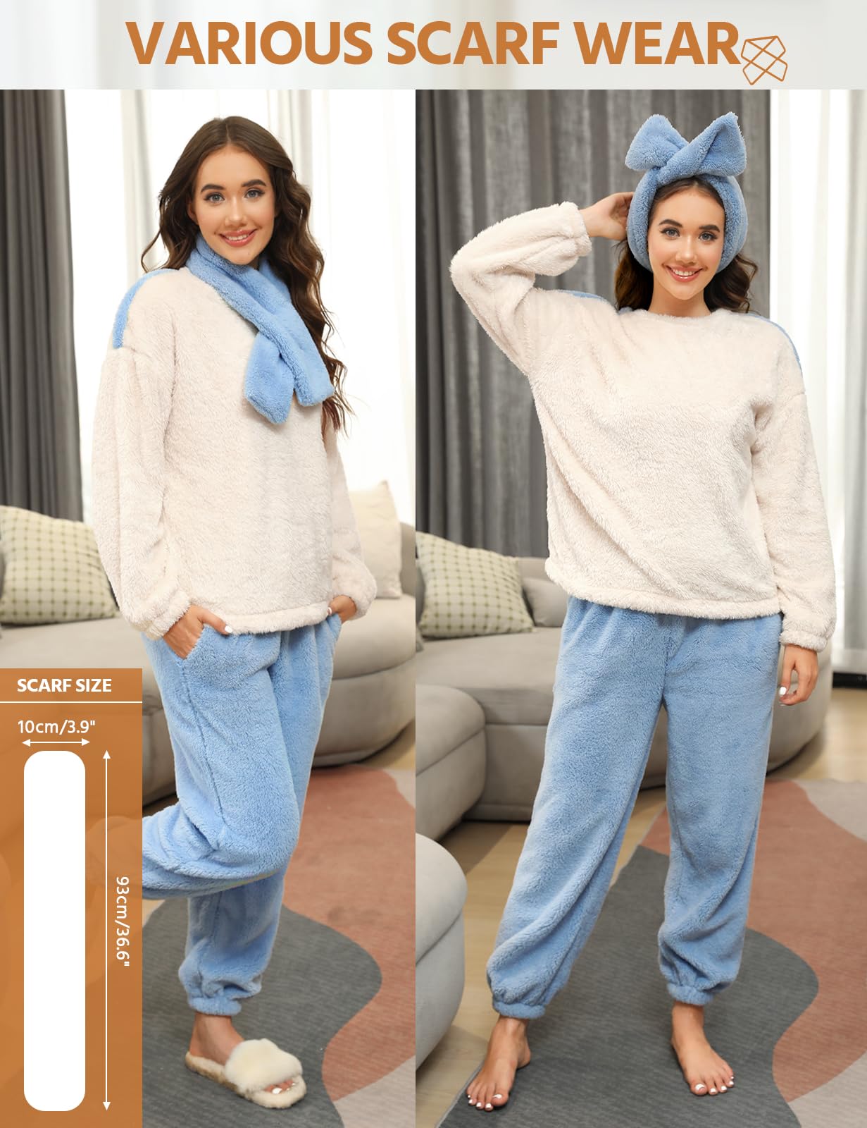 RITOSTA Pigiama Donna Invernale Felpato Pigiama Invernale in Pile Morbido Pigiami Stitch Lungo Pigiama Natalizio Tuta Termica Due Pezzi da Donna con Felpa Pile,Sciarpa,Pantalone