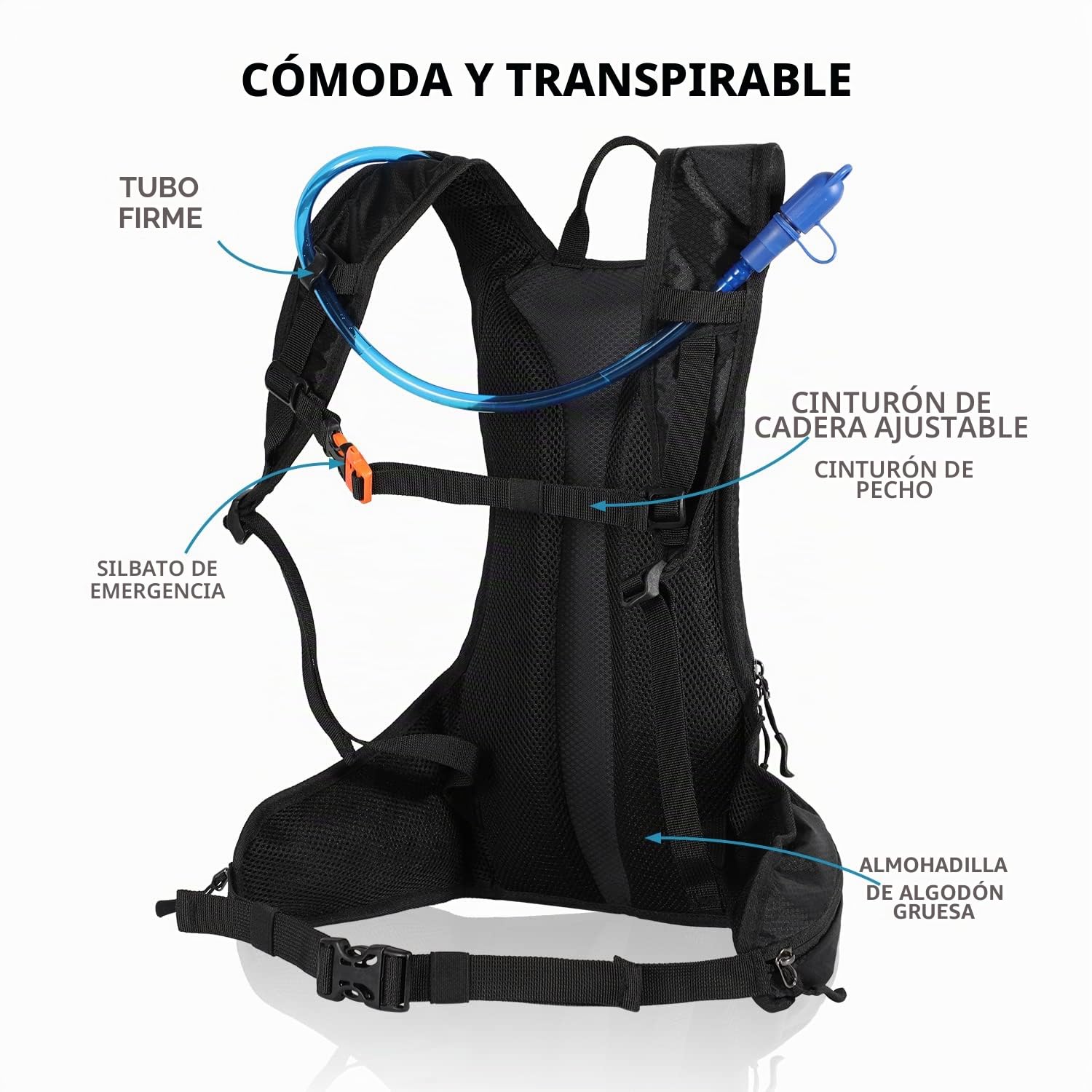 Mochila de hidratación con vejiga de hidratación, 2 l, mochila para correr, bicicleta, hombre y mujer