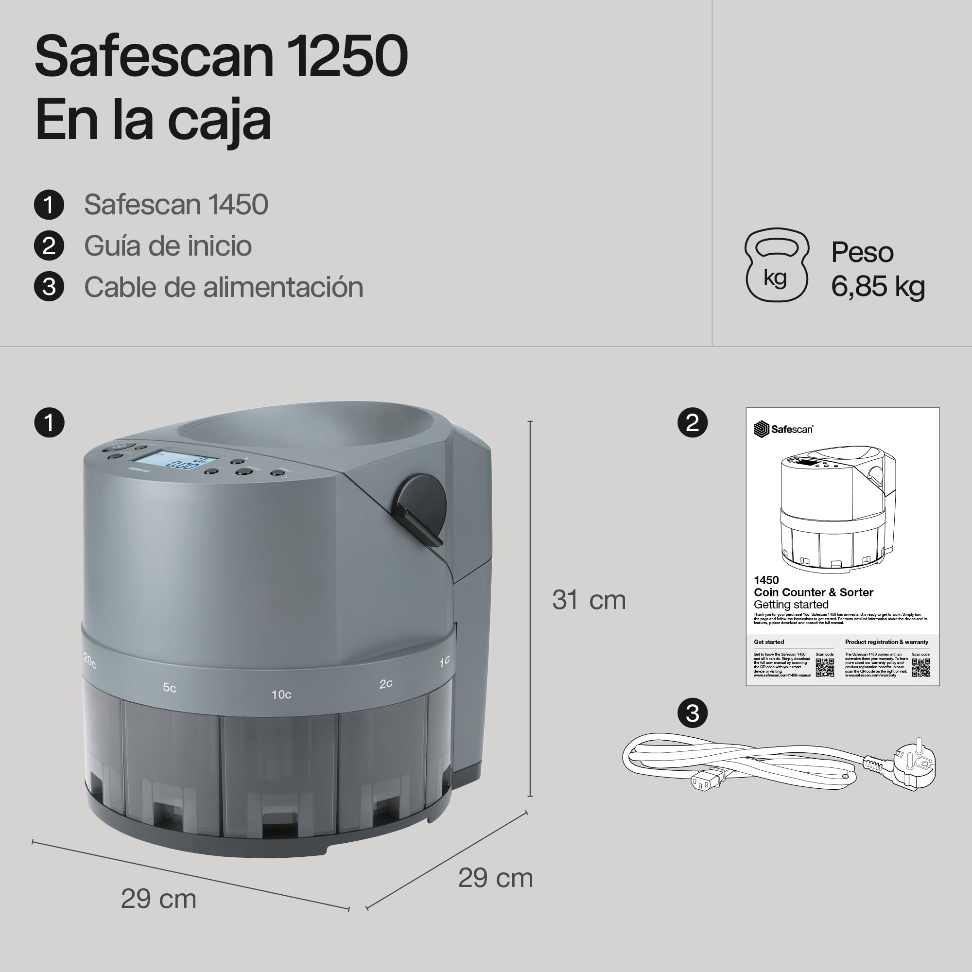 Safescan Contadora de monedas 1450, Clasificadora de monedas euro gran volumen